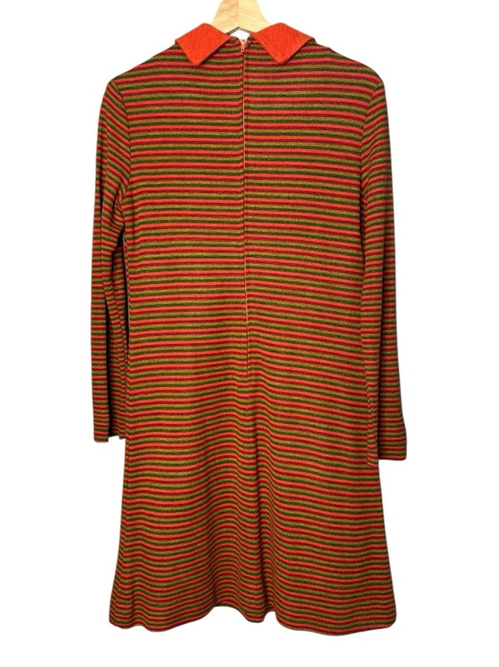Vintage 1970s Butterfly Collar Striped A-Line Dress